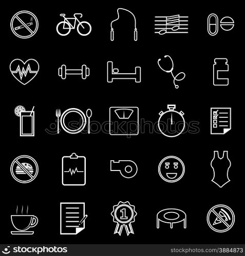 Wellness line icons on black background, stock vector