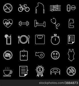Wellness line icons on black background, stock vector