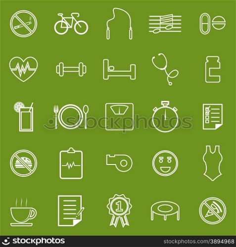 Wellness line icons on green background, stock vector
