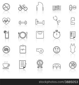 Wellness line icons with reflect on white, stock vector