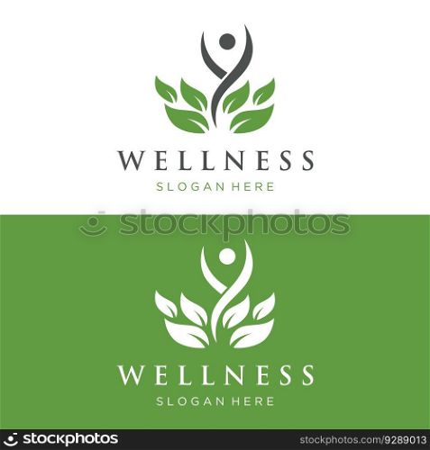 Wellness natural abstract logo design with unique natural person and leaf concept with creative idea.Logo for business, health, meditation, relaxation.
