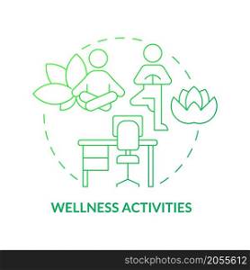 Wellness practices concept icon. Calm working environment. Meditation and yoga exercises abstract idea thin line illustration. Isolated outline drawing. Roboto-Medium, Myriad Pro-Bold fonts used. Wellness practices concept icon