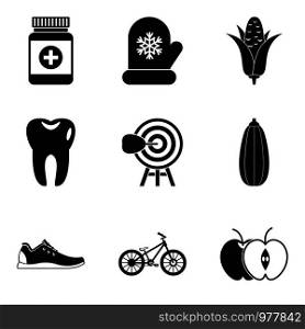 Wellness program icons set. Simple set of 9 wellness program vector icons for web isolated on white background. Wellness program icons set, simple style