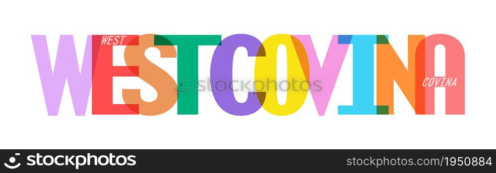 WEST COVINA. The name of the city on a white background. Vector design template for poster, postcard, banner. Vector illustration.