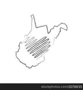 West Virginia US state hand drawn pencil sketch outline map with heart shape. Continuous line drawing of patriotic home sign. A love for a small homeland. T-shirt print idea. Vector illustration.. West Virginia US state hand drawn pencil sketch outline map with the handwritten heart shape. Vector illustration