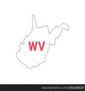 West Virginia US state map outline dotted border. Vector illustration. Two-letter state abbreviation.. West Virginia US state map outline dotted border