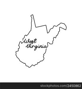 West Virginia US state outline map with the handwritten state name. Continuous line drawing of patriotic home sign. A love for a small homeland. T-shirt print idea. Vector illustration.. West Virginia US state outline map with the handwritten state name. Continuous line drawing of patriotic home sign