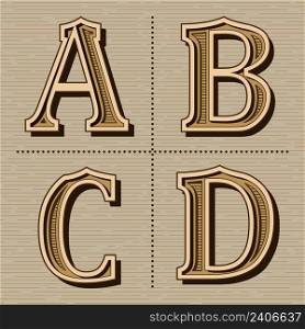 Western alphabet design letters vintage vector  a, b, c, d 