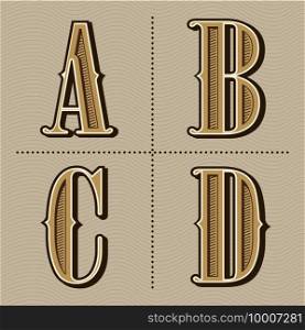 Western alphabet letters vintage design vector  a, b, c, d 