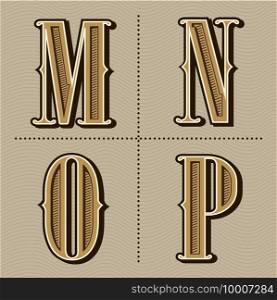 western alphabet letters vintage design vector  m, n, o, p 