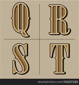 western alphabet letters vintage design vector  q, r, s, t 