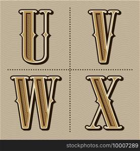 western alphabet letters vintage design vector  u, v, w, x 