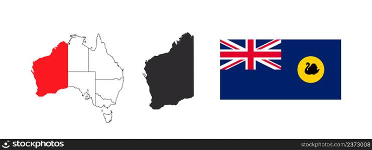 Western Australia Map. Flag of Western Australia. States and territories of Australia. Vector illustration