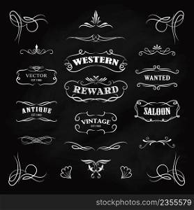 Western badge hand drawn blackboard banners vintage vector