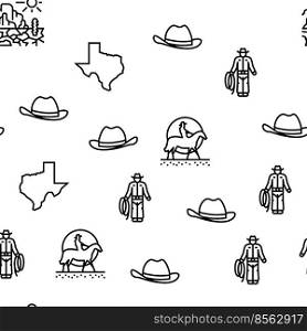 Western Cowboy And Sheriff Man Vector Seamless Pattern Thin Line Illustration. Western Cowboy And Sheriff Man vector seamless pattern