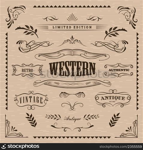 Western frame hand drawn banners vintage badge vector