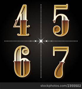 western gradient alphabet letters vintage numbers vector (4,5,6,7)