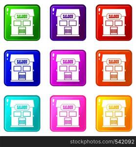 Western saloon icons of 9 color set isolated vector illustration. Western saloon set 9