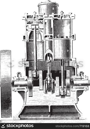 Westinghouse Motor. Cup cylinders, vintage engraved illustration. Industrial encyclopedia E.-O. Lami - 1875.