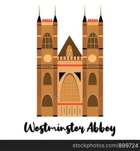 Westmister Abbey London famous landmark isolated on white background. Vector illustration. Westmister Abbey London famous landmark