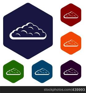 Wet cloud icons set hexagon isolated vector illustration. Wet cloud icons set hexagon