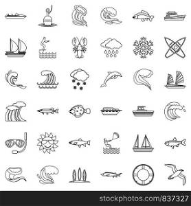 Wet icons set. Outline style of 36 wet vector icons for web isolated on white background. Wet icons set, outline style