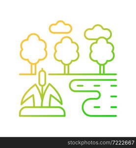 Wetland gradient linear vector icon. Water covered land type. Wet landform. Swamp and peatland. High humidity biome. Thin line color symbol. Modern style pictogram. Vector isolated outline drawing. Wetland gradient linear vector icon