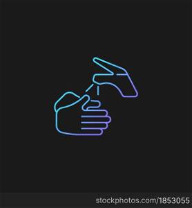 Wetting hands with water gradient vector icon for dark theme. Hygiene practice. Using warm water. Proper handwashing. Thin line color symbol. Modern style pictogram. Vector isolated outline drawing. Wetting hands with water gradient vector icon for dark theme