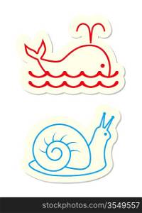 Whale and Snail Icons on White