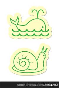 Whale and Snail Icons on White Background