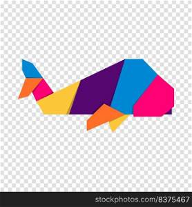 Whale origami. Abstract colorful vibrant whale logo design. Animal origami. Vector illustration