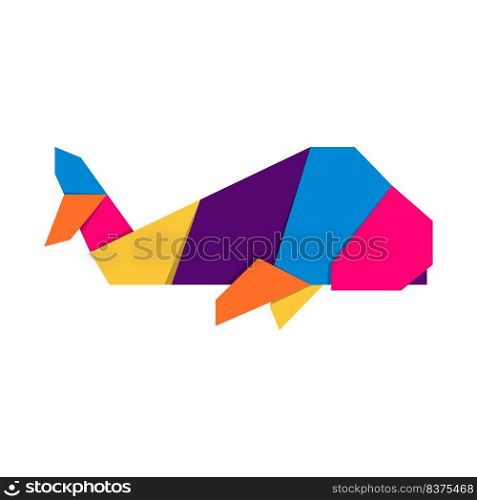Whale origami. Abstract colorful vibrant whale logo design. Animal origami. Vector illustration