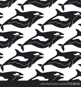 Whales seamless pattern in black and white colors for kids textile design. Whales seamless pattern in black and white colors for kids textile design.