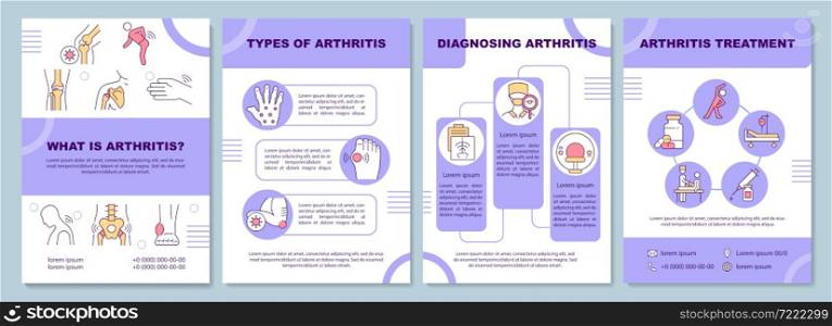 What is arthritis brochure template. Diagnosing and treatment. Flyer, booklet, leaflet print, cover design with linear icons. Vector layouts for presentation, annual reports, advertisement pages. What is arthritis brochure template
