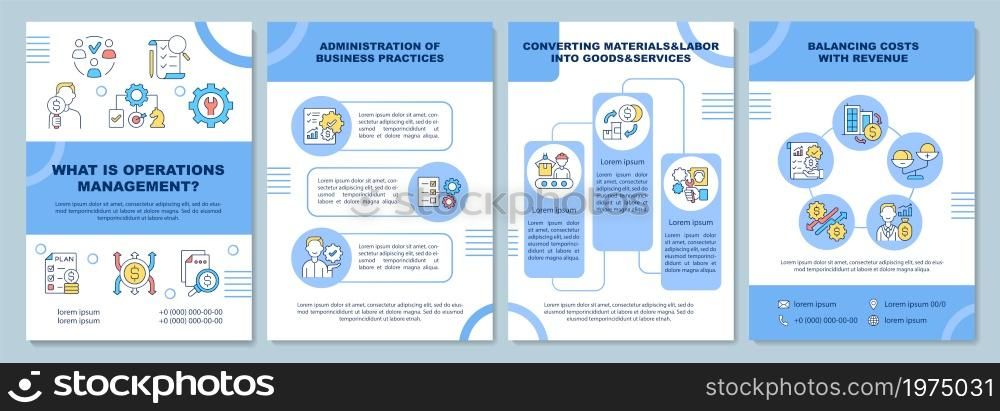 What is operations management brochure template. Flyer, booklet, leaflet print, cover design with linear icons. Vector layouts for presentation, annual reports, advertisement pages. What is operations management brochure template