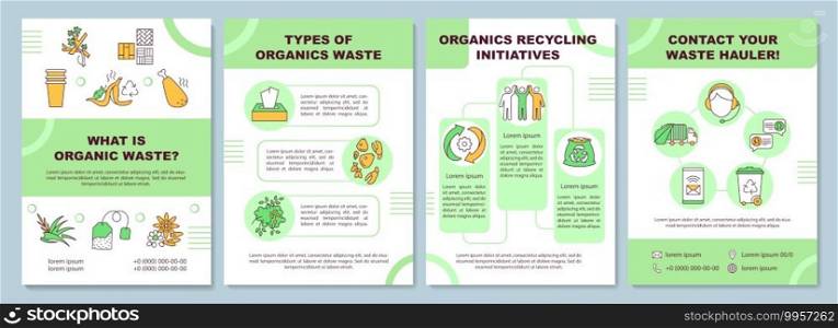 What is organic waste brochure template. Types of organics waste. Flyer, booklet, leaflet print, cover design with linear icons. Vector layouts for magazines, annual reports, advertising posters. What is organic waste brochure template