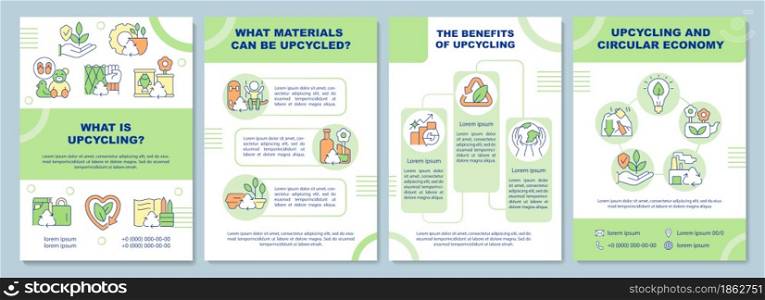 What is upcycling brochure template. Recycling of waste. Flyer, booklet, leaflet print, cover design with linear icons. Vector layouts for presentation, annual reports, advertisement pages. What is upcycling brochure template