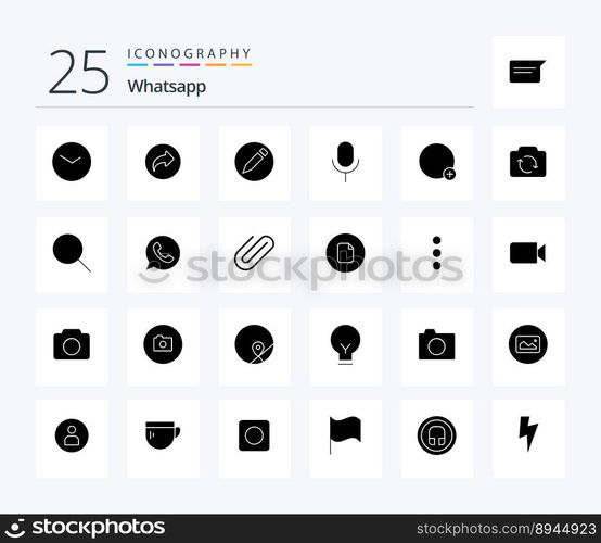 Whatsapp 25 Solid Glyph icon pack including sign. basic. basic. ui. microphone