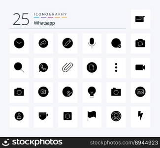 Whatsapp 25 Solid Glyph icon pack including sign. basic. basic. ui. microphone