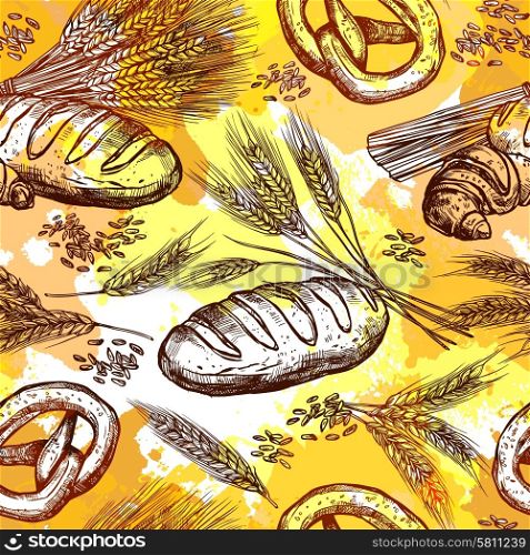 Wheat and bread products seamless pattern hand drawn vector illustration. Wheat Seamless Pattern