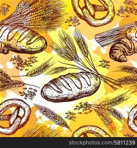 Wheat and bread products seamless pattern hand drawn vector illustration. Wheat Seamless Pattern