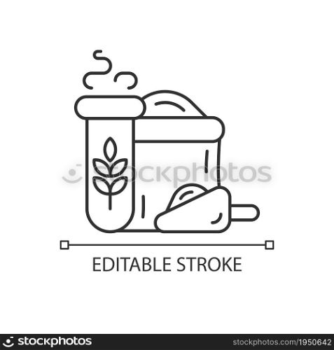 Wheat and flour quality test linear icon. Flour milling production control. Agricultural industry. Thin line customizable illustration. Contour symbol. Vector isolated outline drawing. Editable stroke. Wheat and flour quality test linear icon