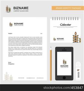 Wheat Business Letterhead, Calendar 2019 and Mobile app design vector template