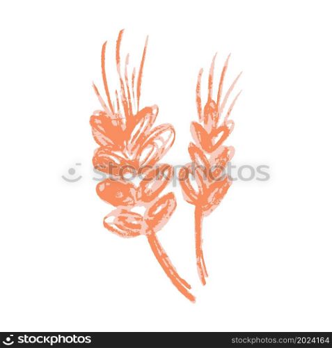 Wheat ears. Icon in hand draw style. Drawing with wax crayons, colored chalk, children&rsquo;s creativity. Sign, symbol, sticker. Icon in hand draw style. Drawing with wax crayons, children&rsquo;s creativity