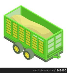 Wheat farm trailer icon. Isometric of wheat farm trailer vector icon for web design isolated on white background. Wheat farm trailer icon, isometric style