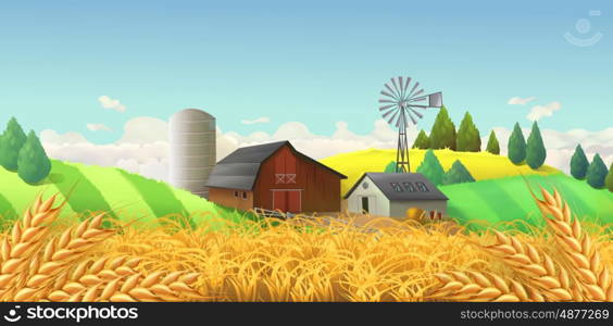 Wheat field. Farm landscape. Vector background