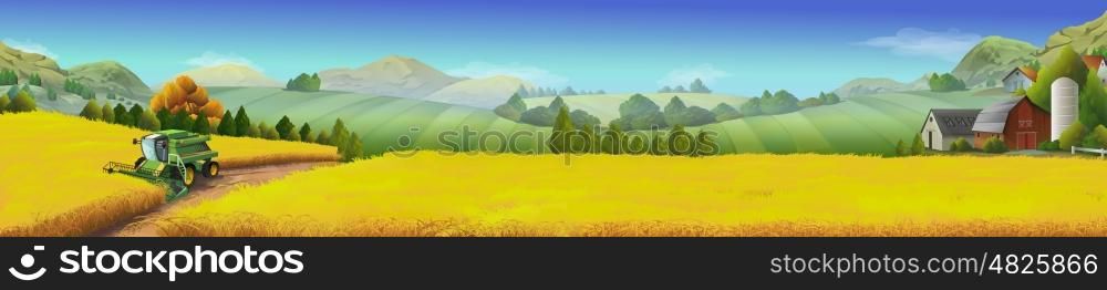 Wheat field, rural landscape, vector background