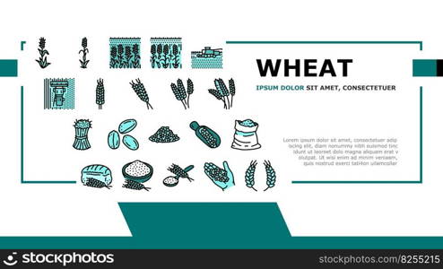 wheat grain bread harvest landing web page vector. agriculture cereal, crop food, plant seed, farm ear, organic barley, natural bakery wheat grain bread harvest Illustration. wheat grain bread harvest landing header vector