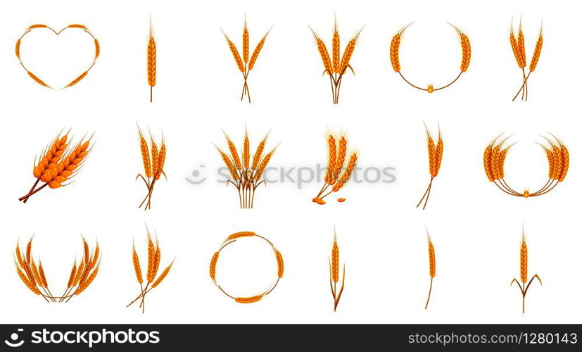 Wheat icon set. Cartoon set of wheat vector icons for web design isolated on white background. Wheat icon set, cartoon style