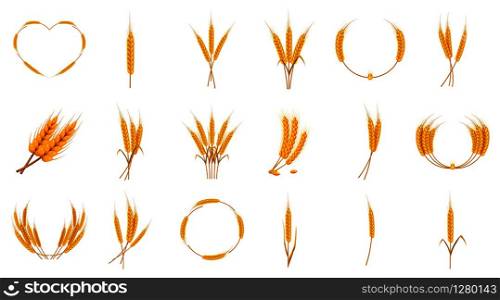 Wheat icon set. Cartoon set of wheat vector icons for web design isolated on white background. Wheat icon set, cartoon style